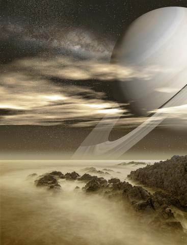 View of Saturn from Titan, its biggest moon