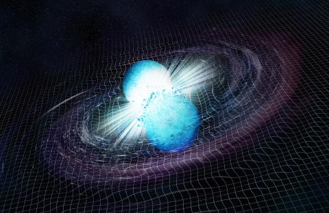 Vue d'artiste d'une fusion d'étoiles à neutrons